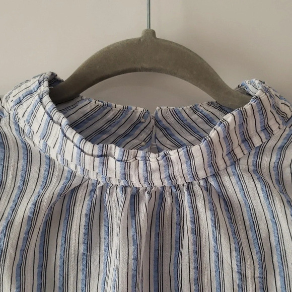 Loft Blouse Blue White Stripes Women  Long Sleeve Cottage Prairie Minimalist Lg - Picture 2 of 13